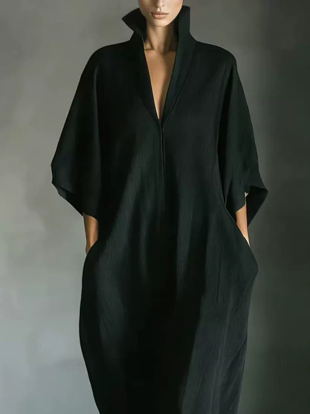 H&M  Spring Summer Chic High End Mid Sleeve Collared Long Loose Pullover Dress